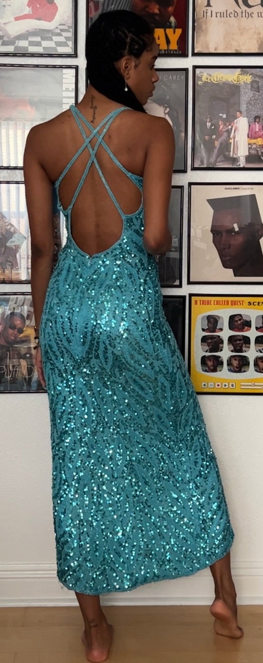 Vintage Beaded Gown w/ Slit