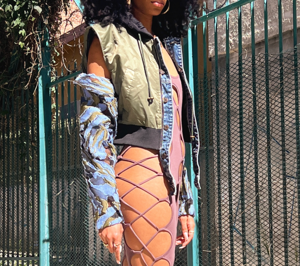 Cropped Vent Sleeve Bomber Jacket