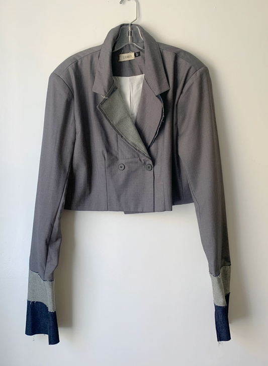 Crop Denim Trim Blazer