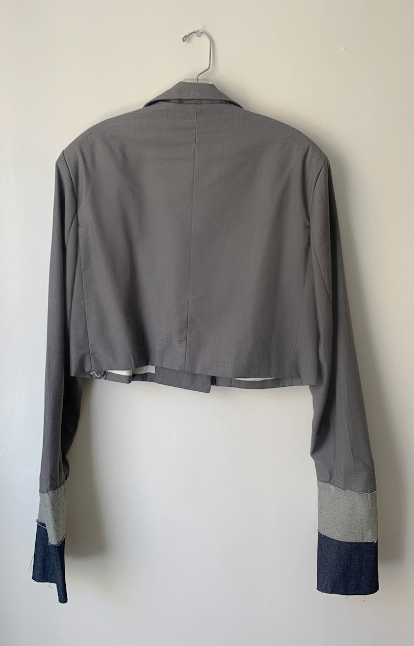 Crop Denim Trim Blazer