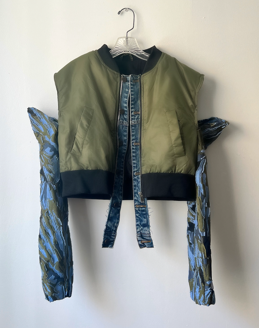 Cropped Vent Sleeve Bomber Jacket