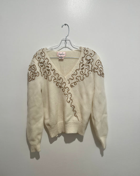 Vintage Beaded V-Neck Sweater